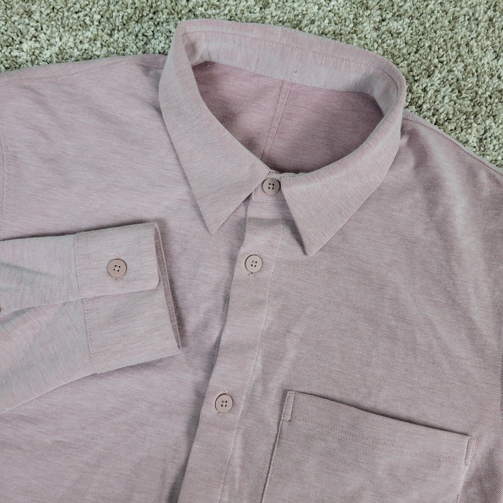 Lululemon Mens Medium Solid Red Performance Stretch Button Up Long Sleeve